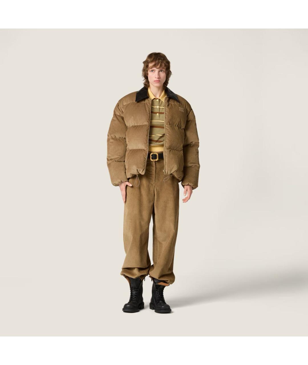 MIU MIU Бежевый полиэстеровый пуховик, фото 2