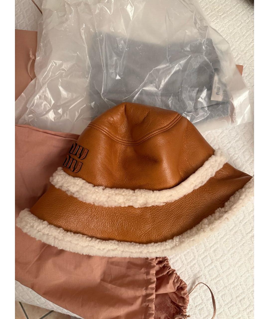 MIU MIU Коричневая кожаная шапка, фото 3