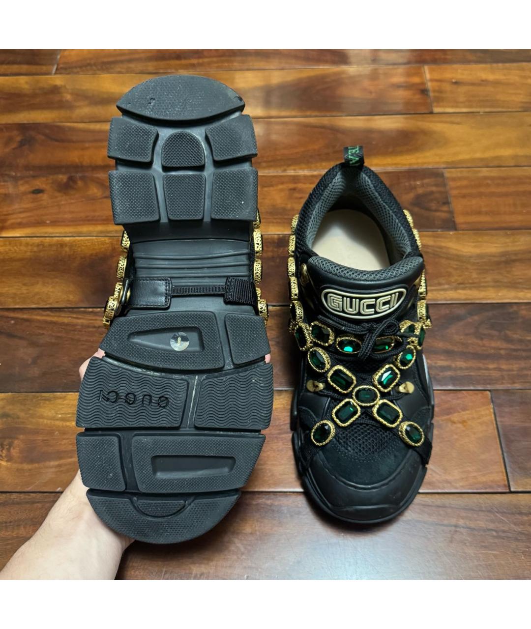 GUCCI Черные текстильные низкие кроссовки / кеды, фото 4