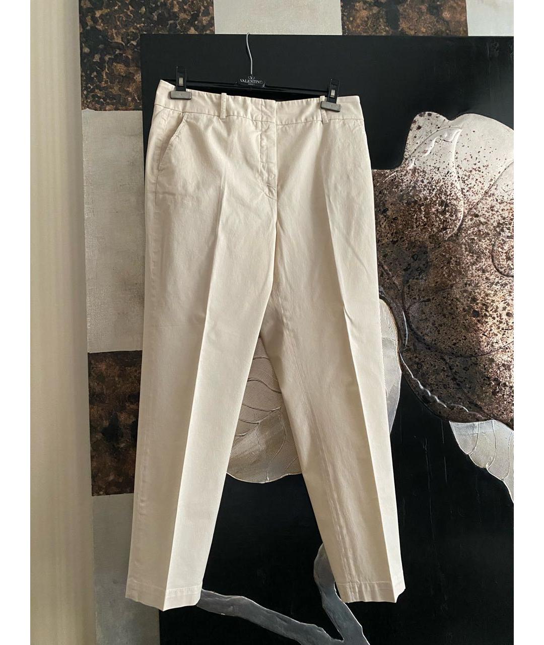 PESERICO Белые хлопко-эластановые прямые брюки, фото 9