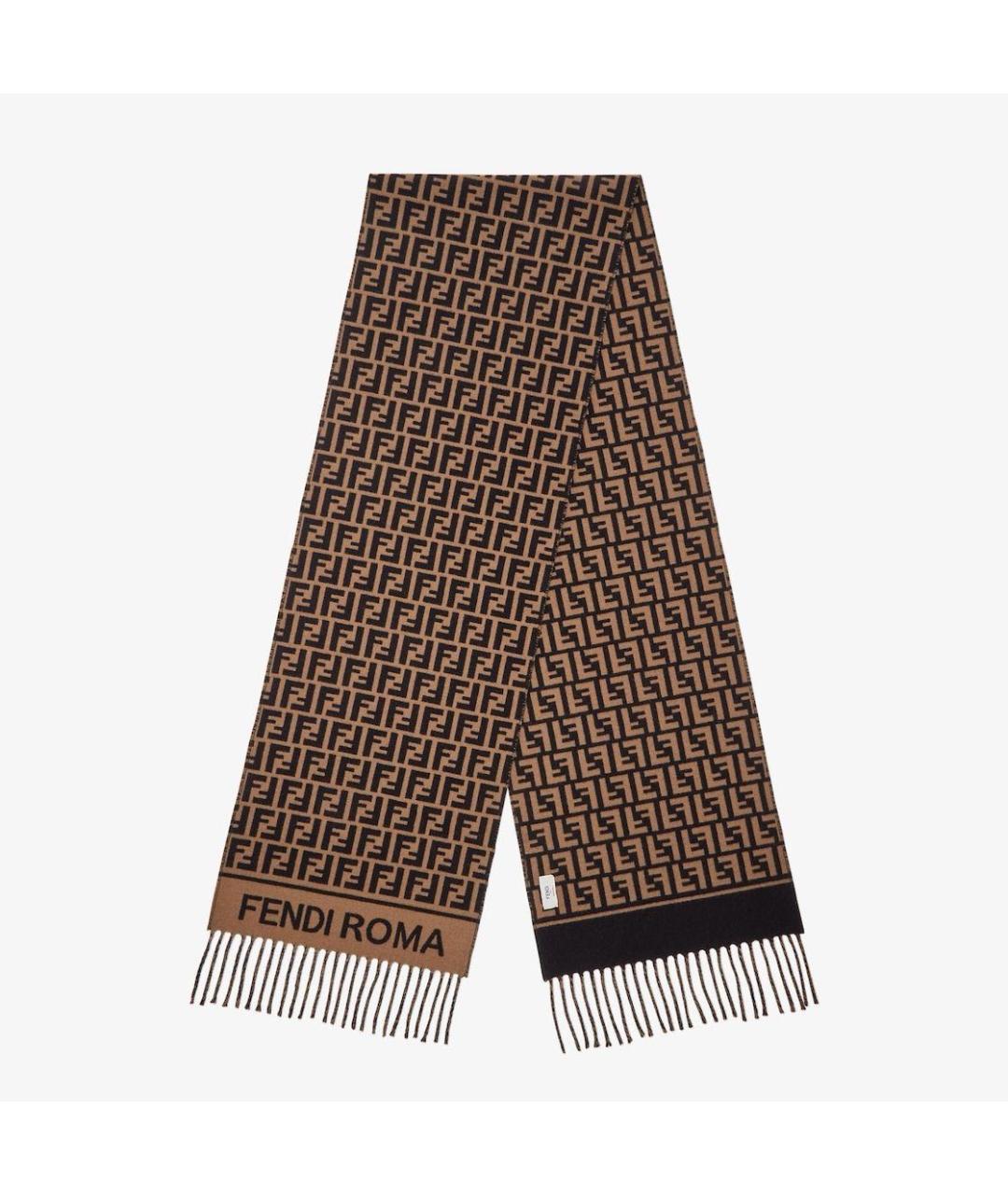 FENDI Коричневый шерстяной шарф, фото 4