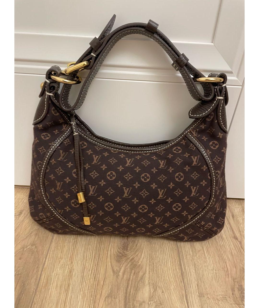 LOUIS VUITTON Коричневая тканевая сумка с короткими ручками, фото 5