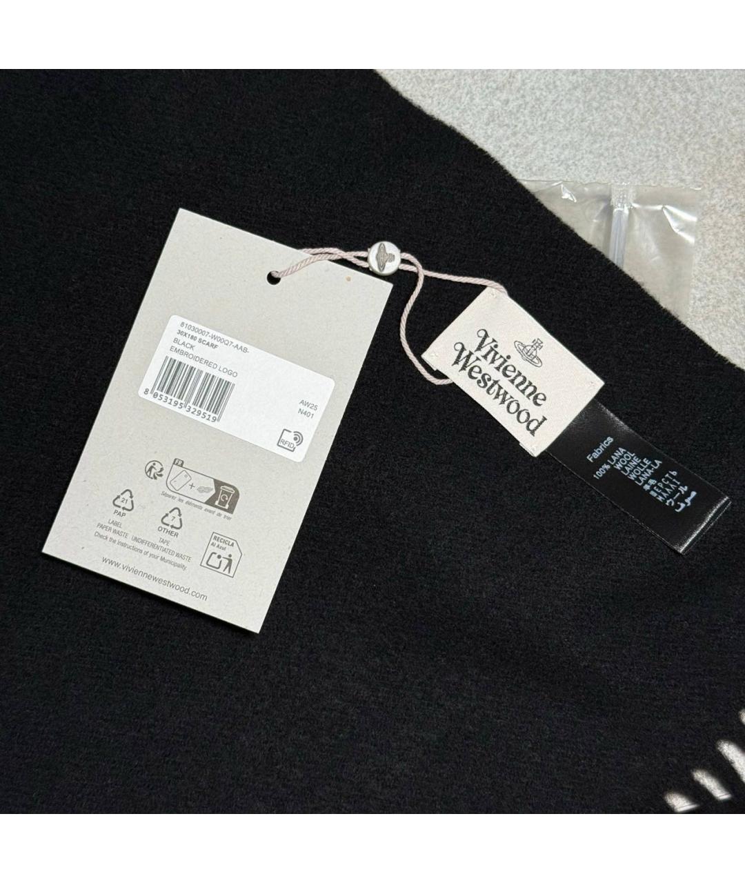 VIVIENNE WESTWOOD Черный шерстяной шарф, фото 5