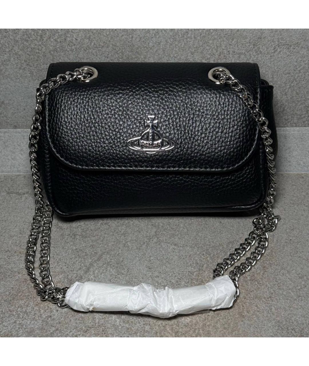 VIVIENNE WESTWOOD Черная кожаная сумка через плечо, фото 9