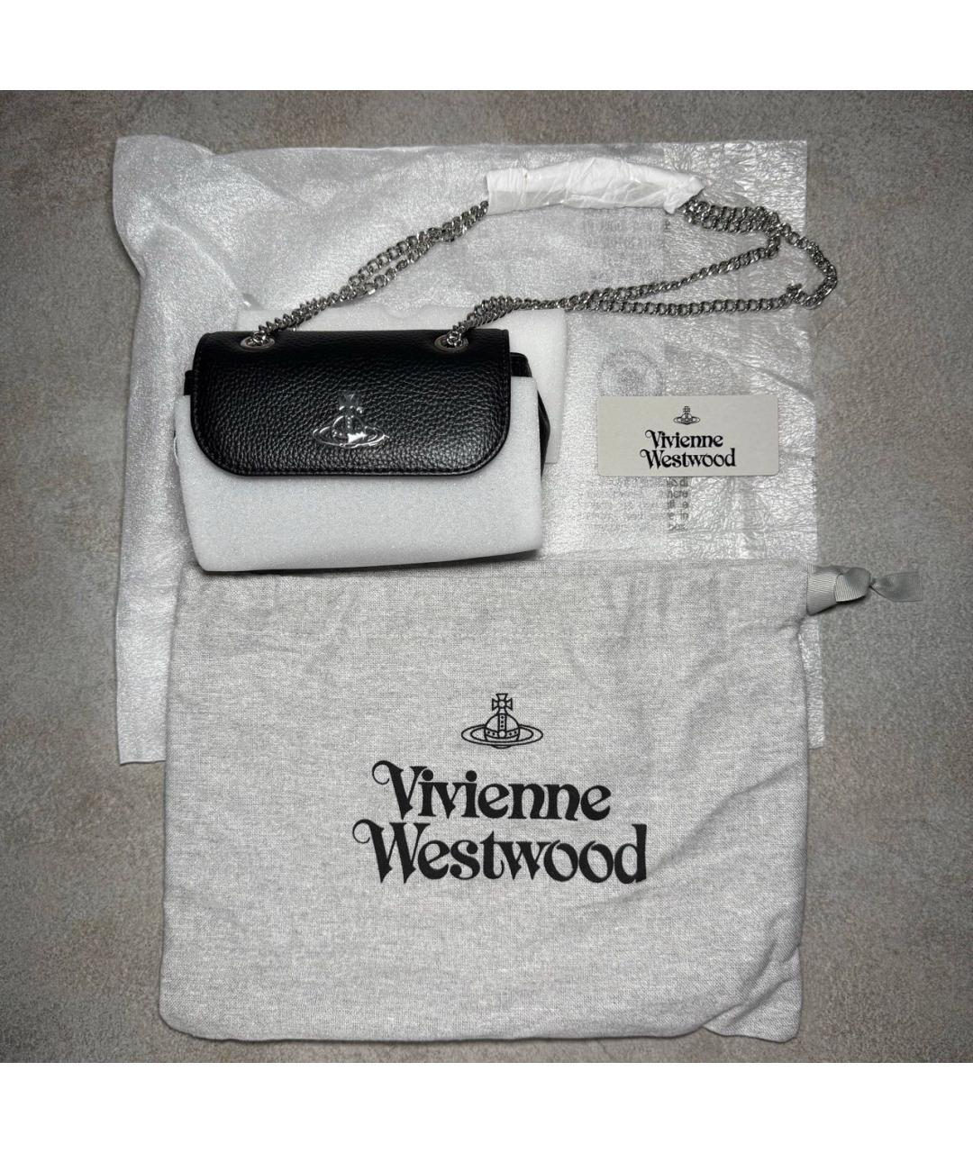 VIVIENNE WESTWOOD Черная кожаная сумка через плечо, фото 6