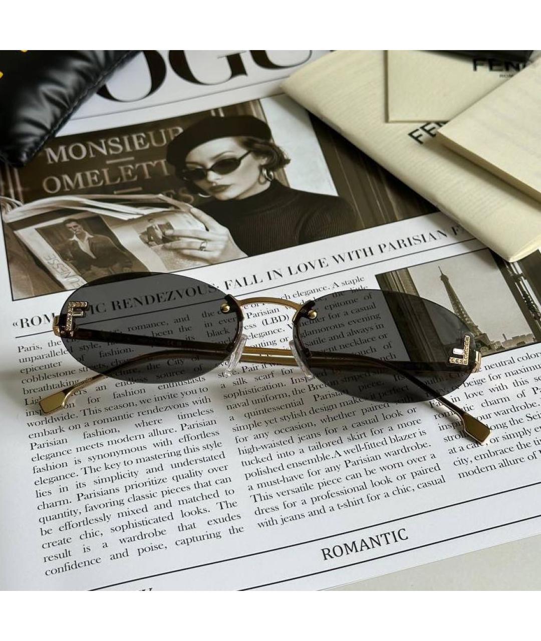 FENDI Черные металлические солнцезащитные очки, фото 2