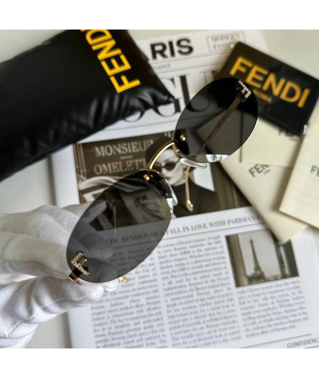 FENDI Черные металлические солнцезащитные очки, фото 3