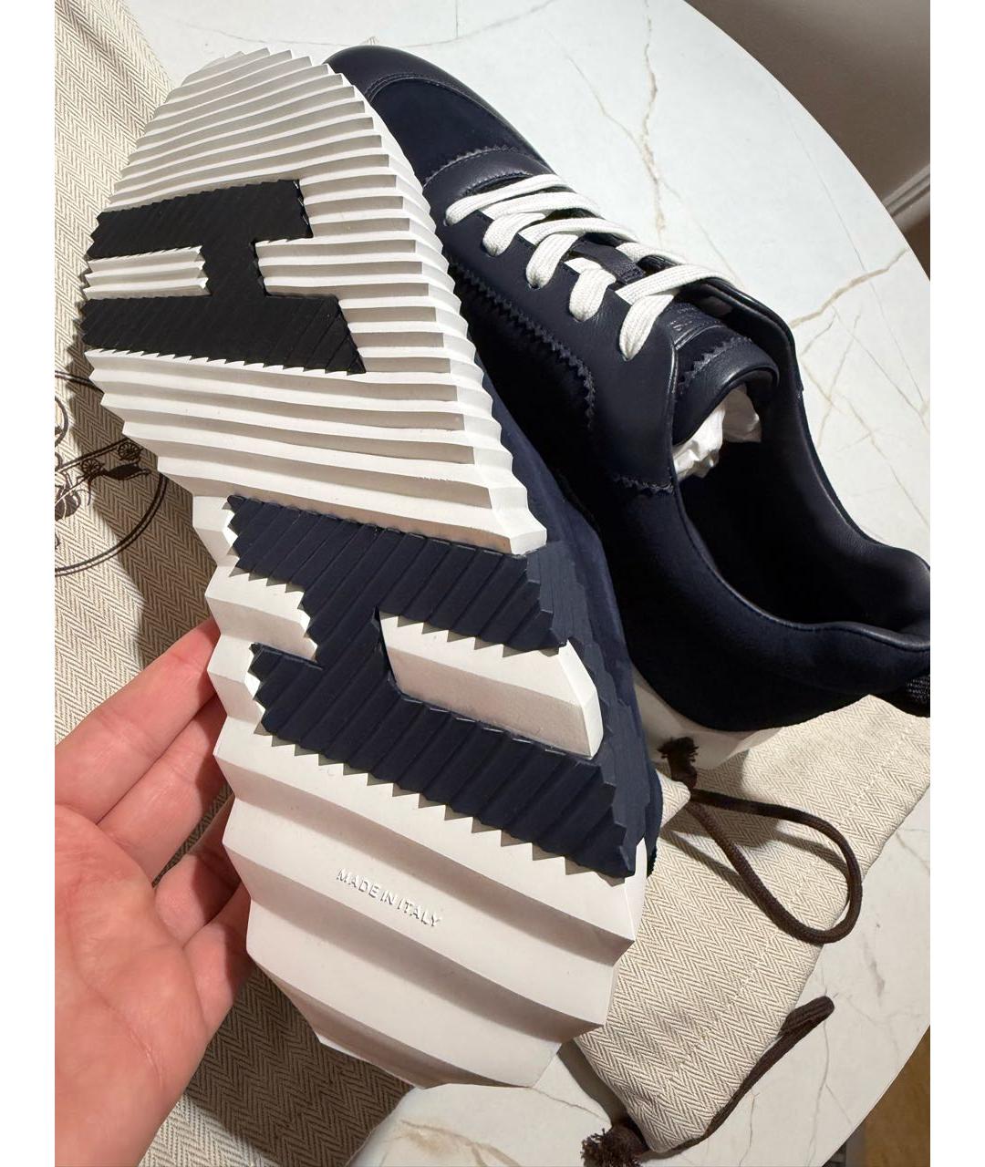 HERMES Темно-синие замшевые низкие кроссовки / кеды, фото 4