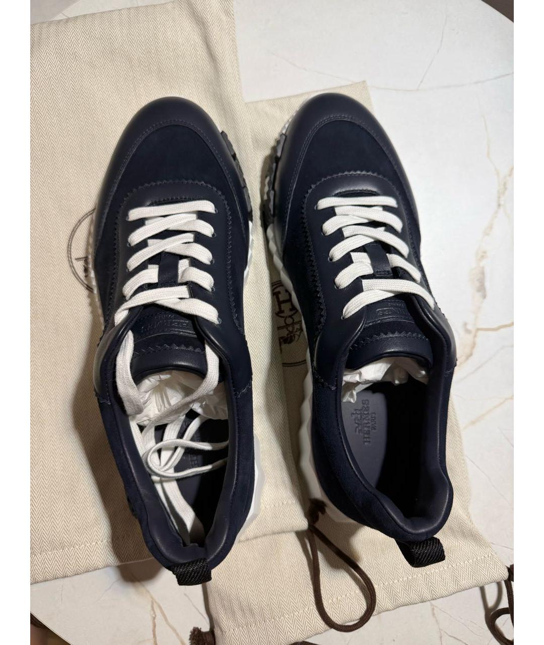 HERMES Темно-синие замшевые низкие кроссовки / кеды, фото 5