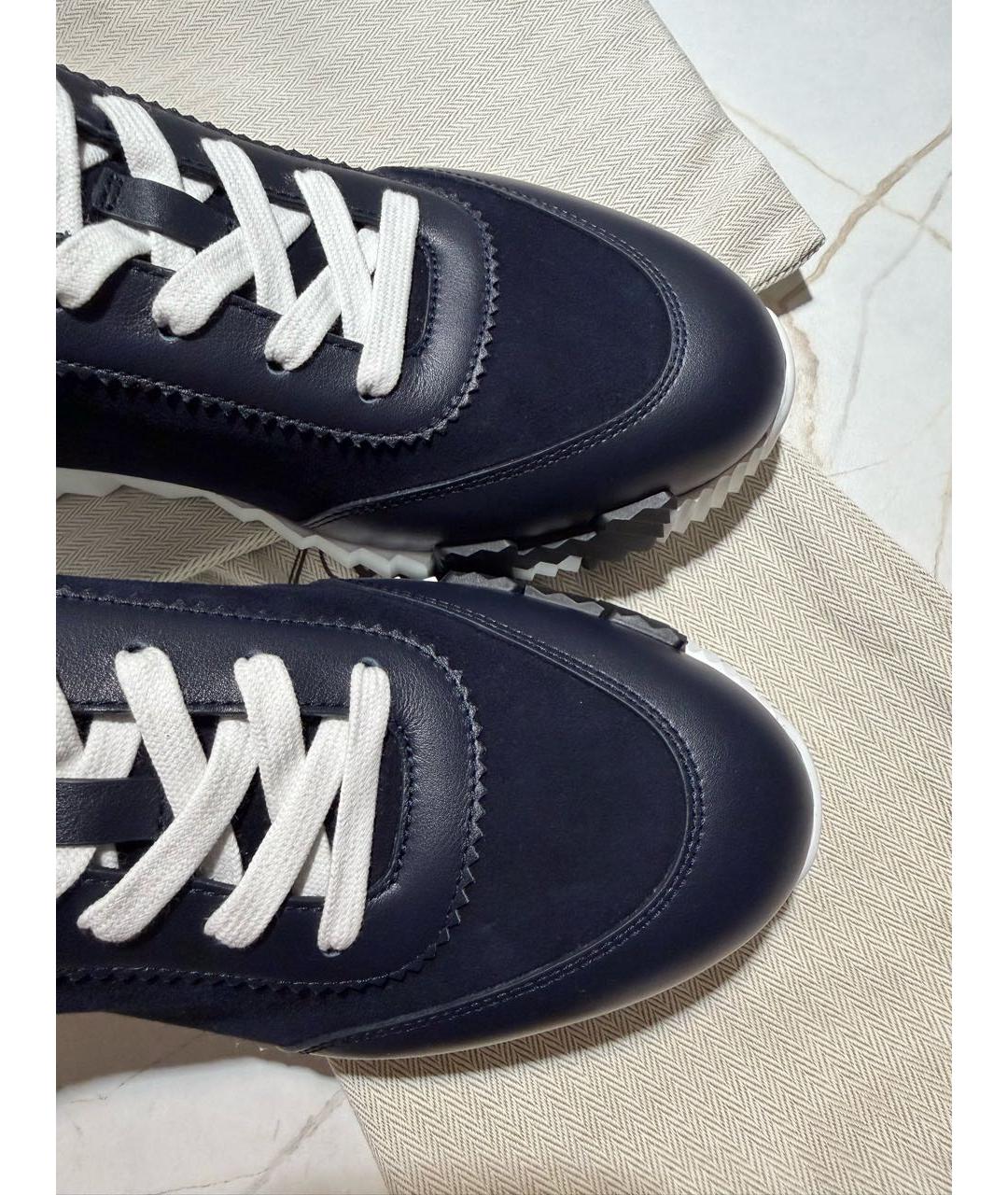 HERMES Темно-синие замшевые низкие кроссовки / кеды, фото 3