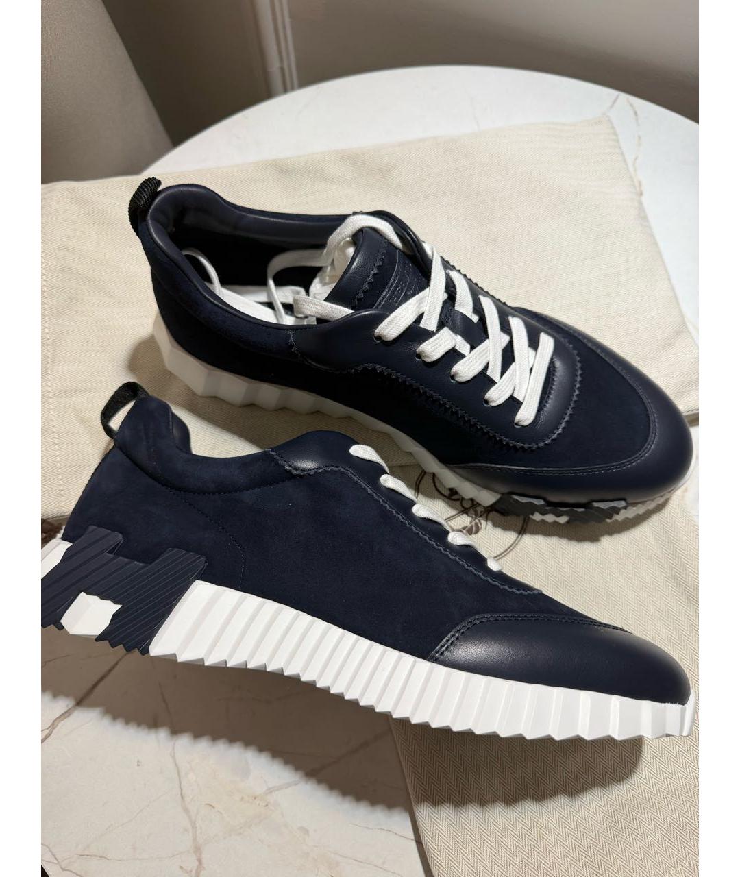 HERMES Темно-синие замшевые низкие кроссовки / кеды, фото 2