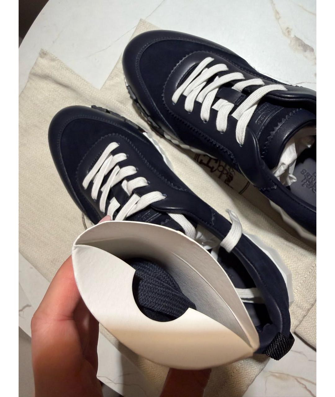 HERMES Темно-синие замшевые низкие кроссовки / кеды, фото 6