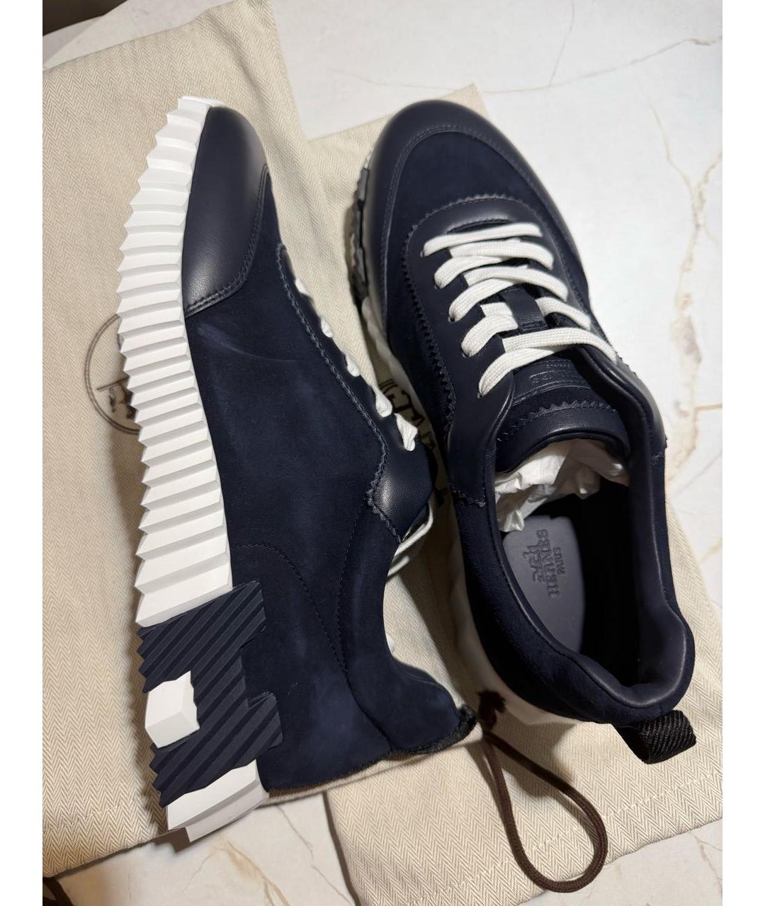 HERMES Темно-синие замшевые низкие кроссовки / кеды, фото 8