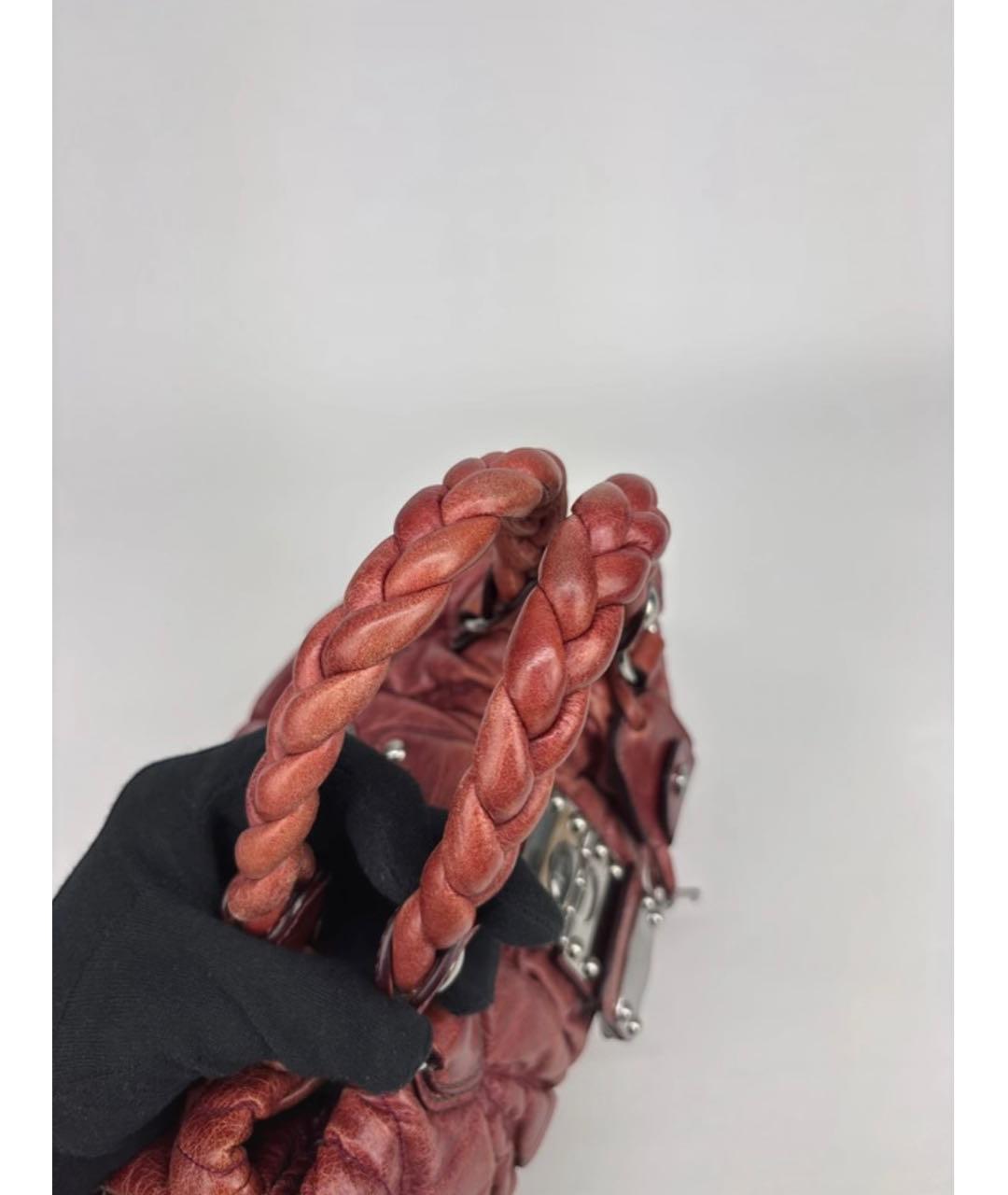 MIU MIU Бордовая кожаная сумка с короткими ручками, фото 7