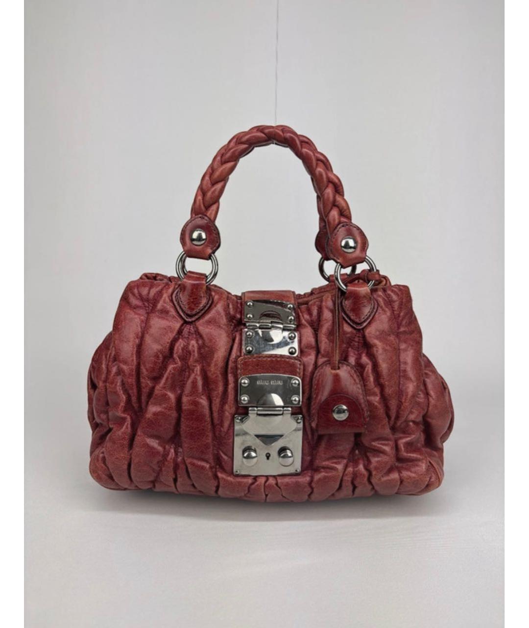 MIU MIU Бордовая кожаная сумка с короткими ручками, фото 9