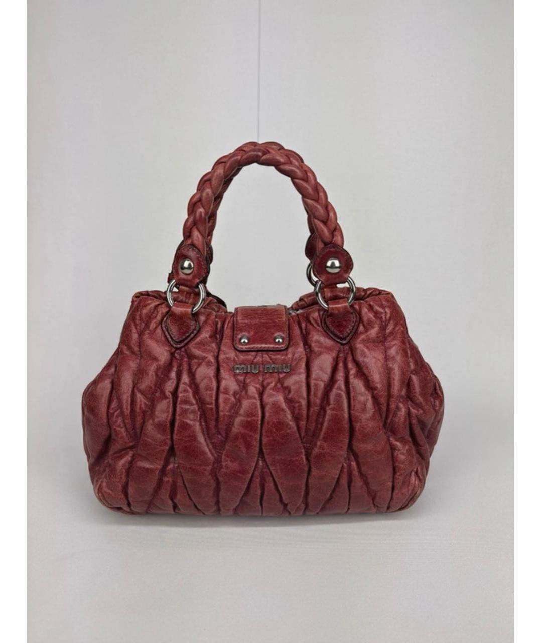 MIU MIU Бордовая кожаная сумка с короткими ручками, фото 5