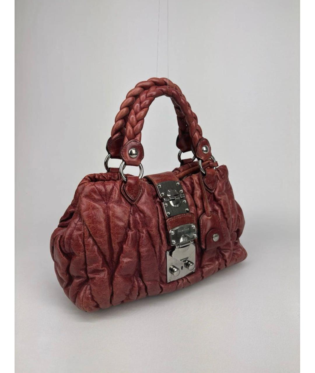 MIU MIU Бордовая кожаная сумка с короткими ручками, фото 2