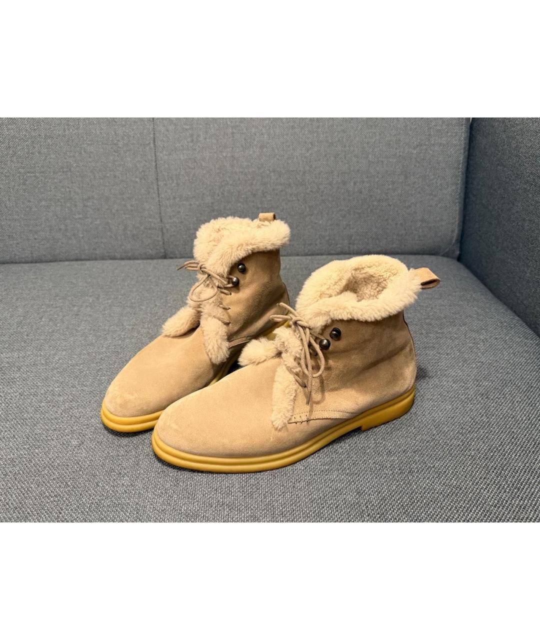 LORO PIANA Бежевые замшевые ботинки, фото 5