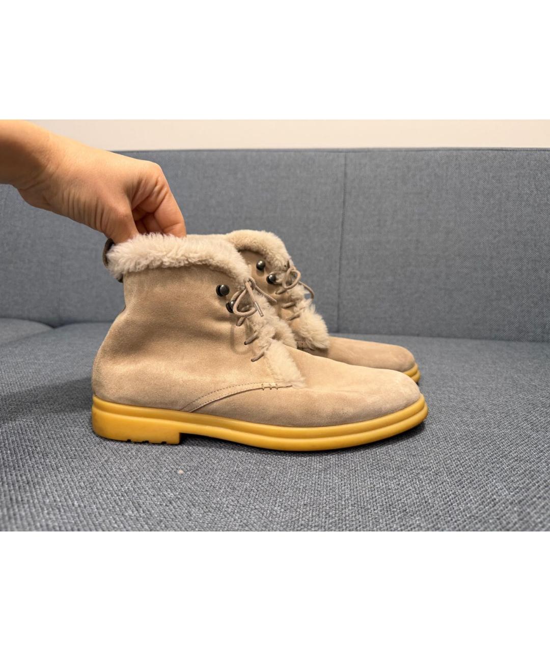 LORO PIANA Бежевые замшевые ботинки, фото 8