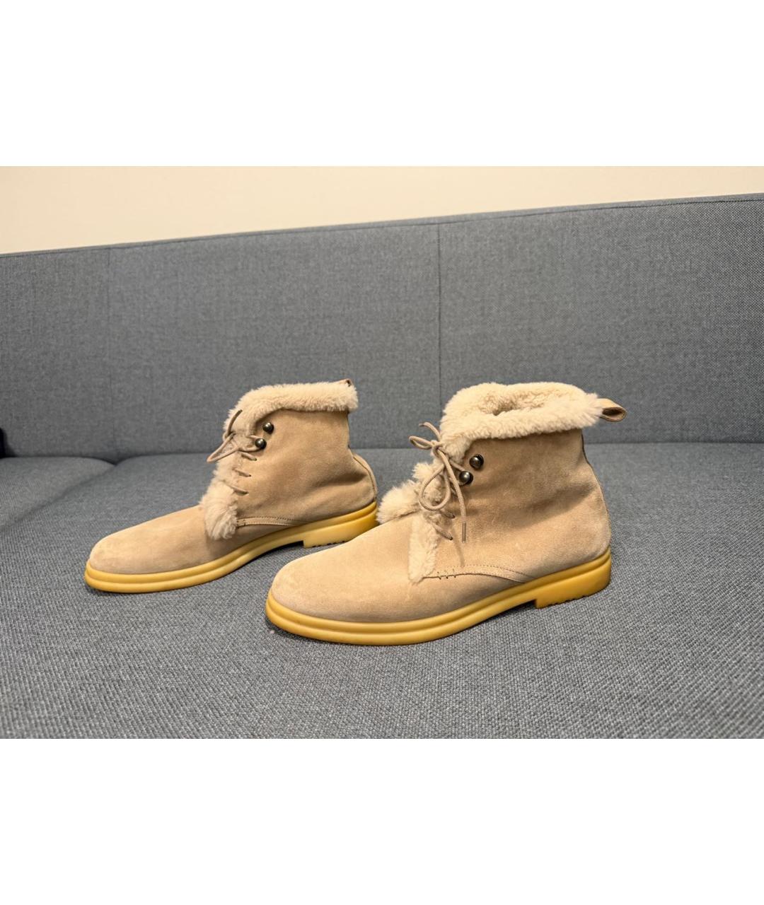 LORO PIANA Бежевые замшевые ботинки, фото 6