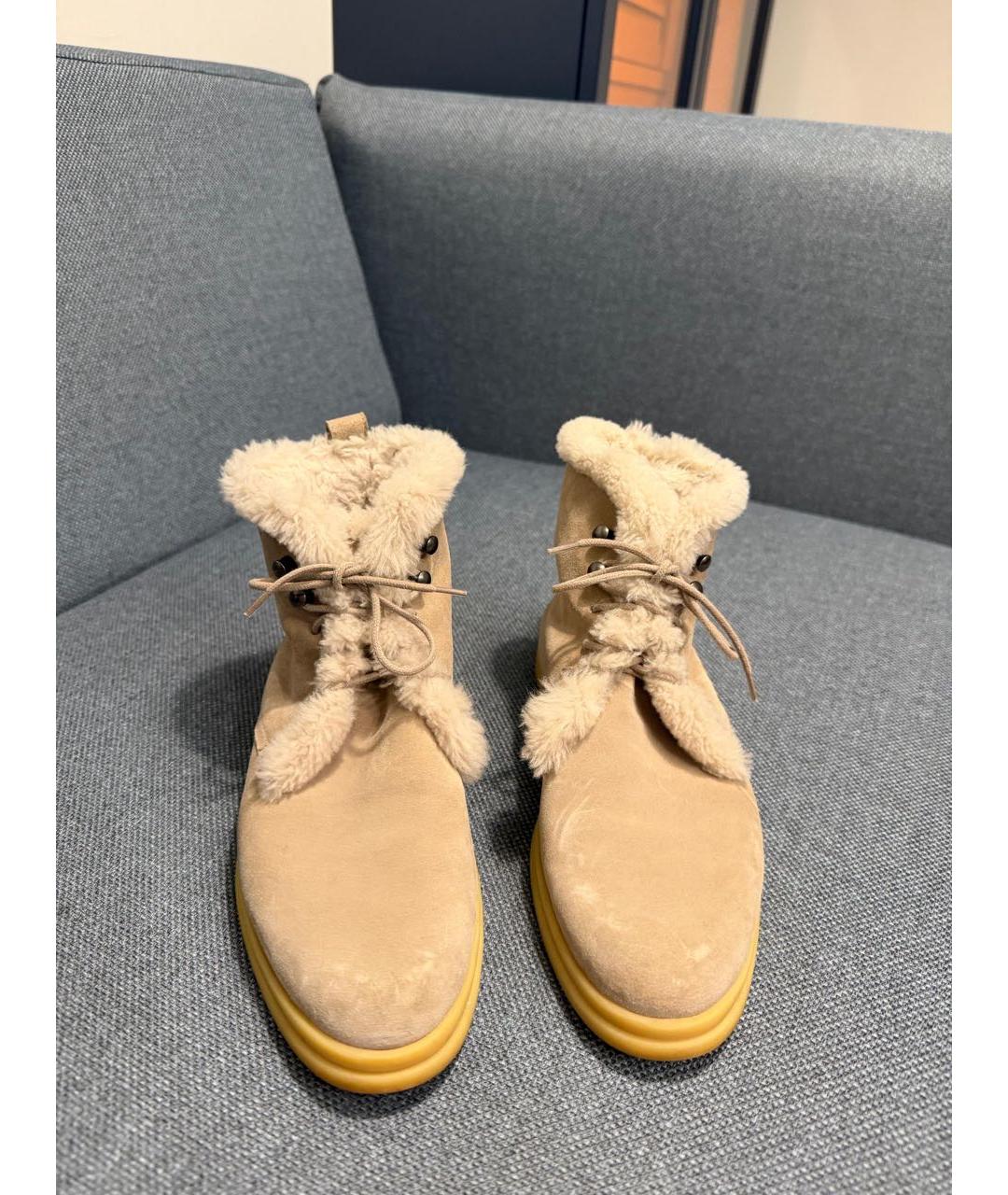 LORO PIANA Бежевые замшевые ботинки, фото 4