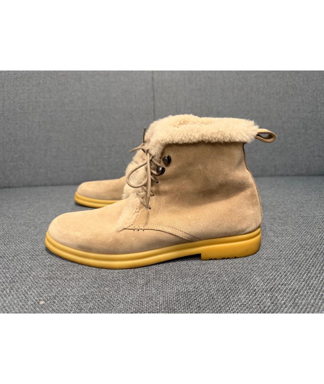 LORO PIANA Бежевые замшевые ботинки, фото 3