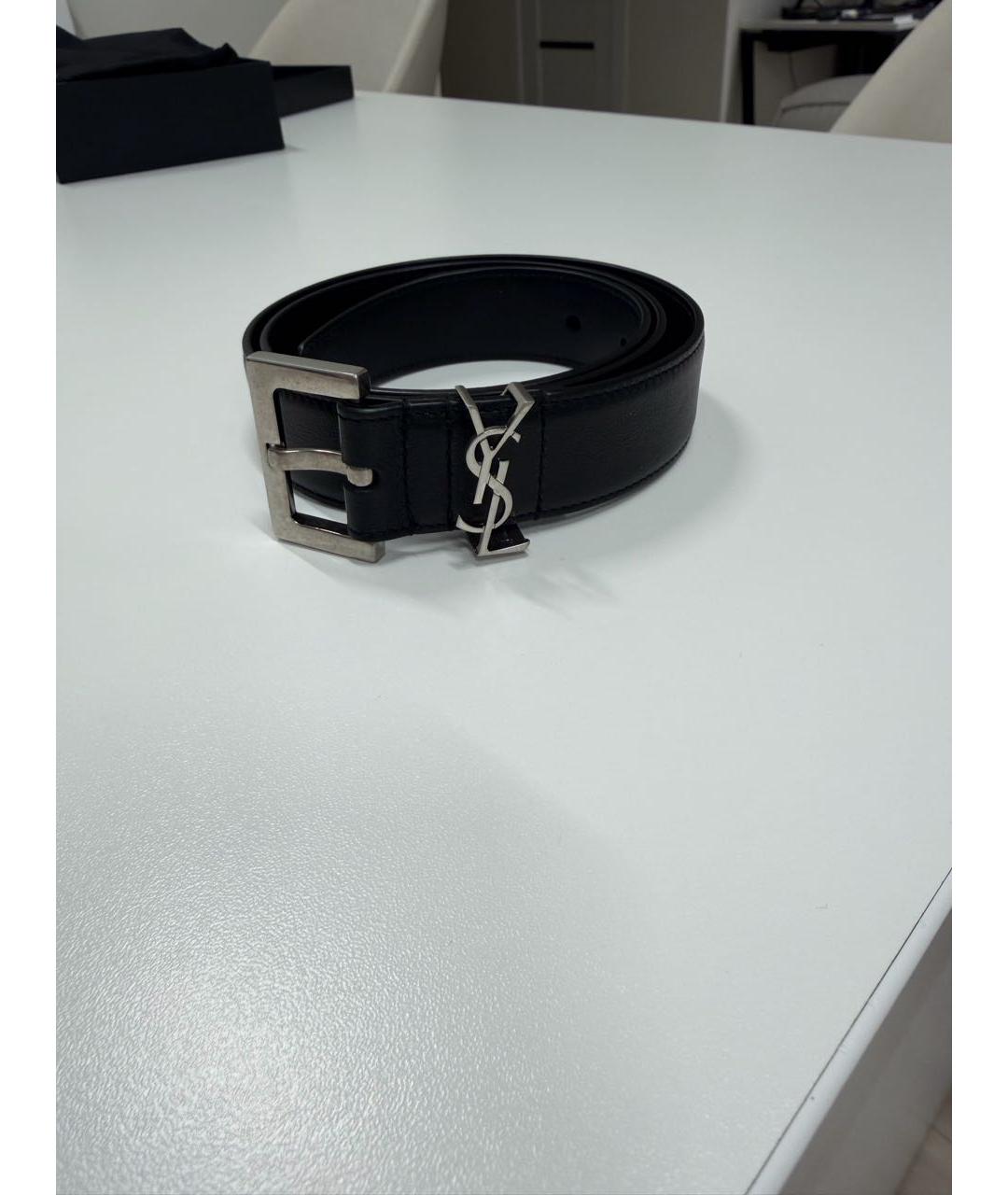 SAINT LAURENT Черный кожаный ремень, фото 5