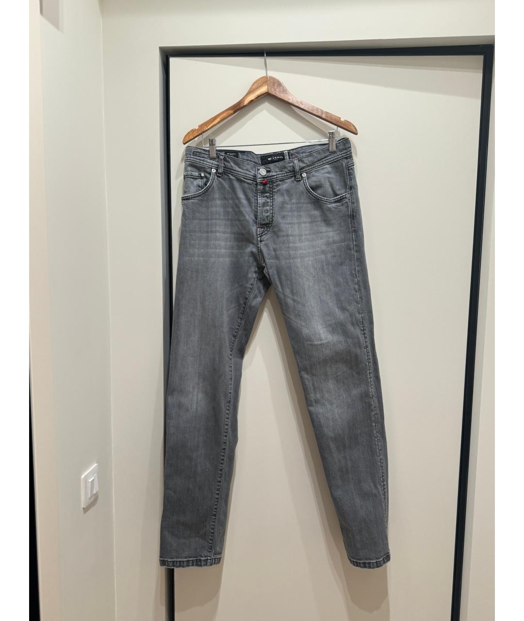 KITON Серые хлопковые прямые джинсы, фото 7