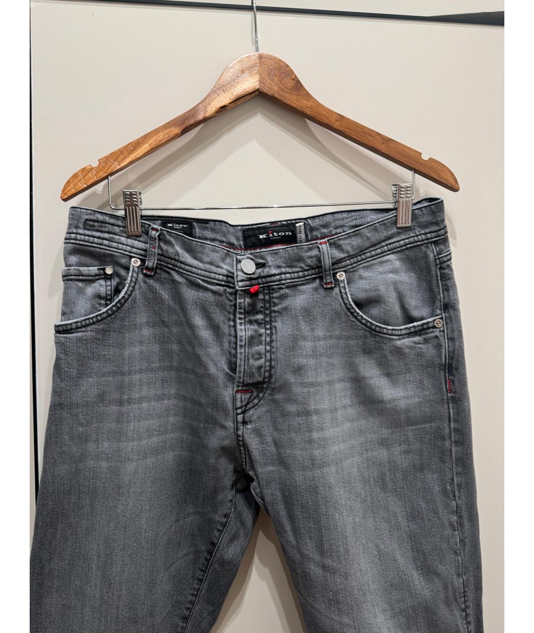 KITON Серые хлопковые прямые джинсы, фото 3