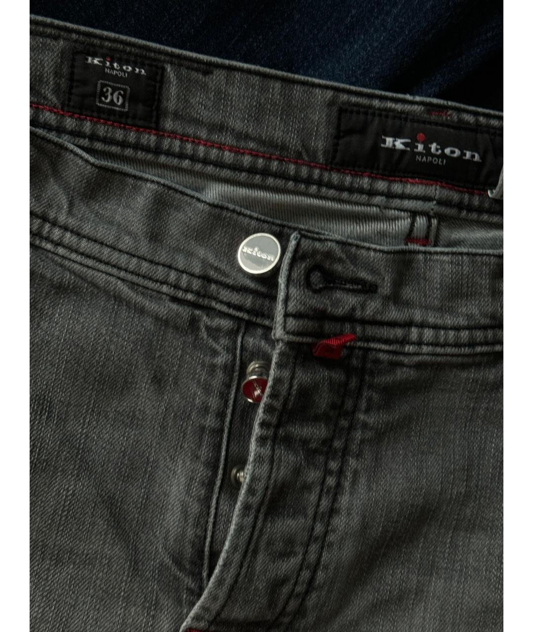 KITON Серые хлопковые прямые джинсы, фото 5