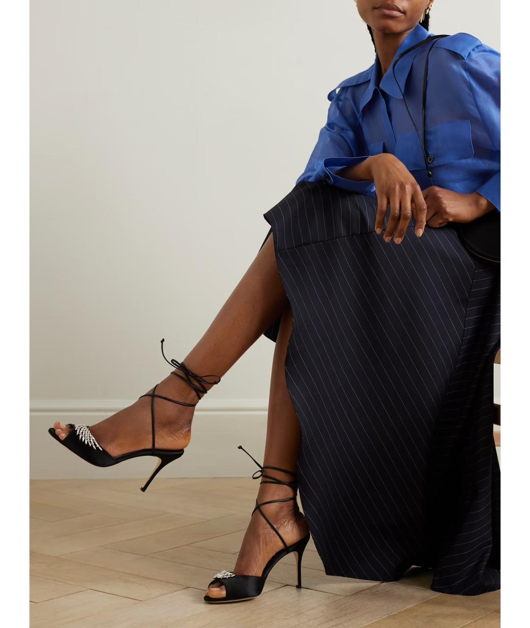 MANOLO BLAHNIK Черные текстильные босоножки, фото 2