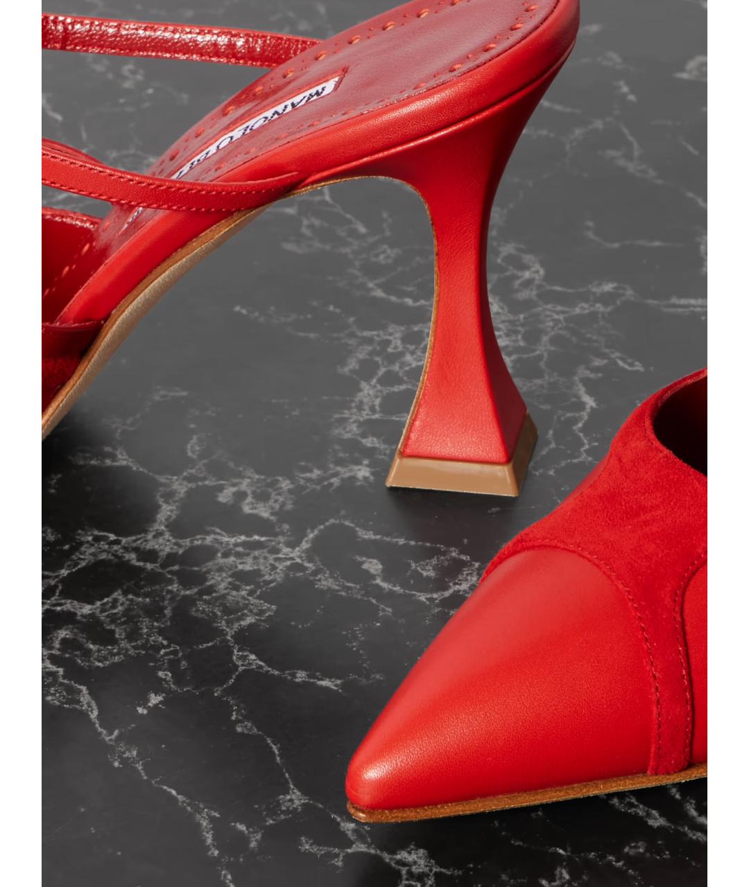 MANOLO BLAHNIK Красные кожаные мюли, фото 4