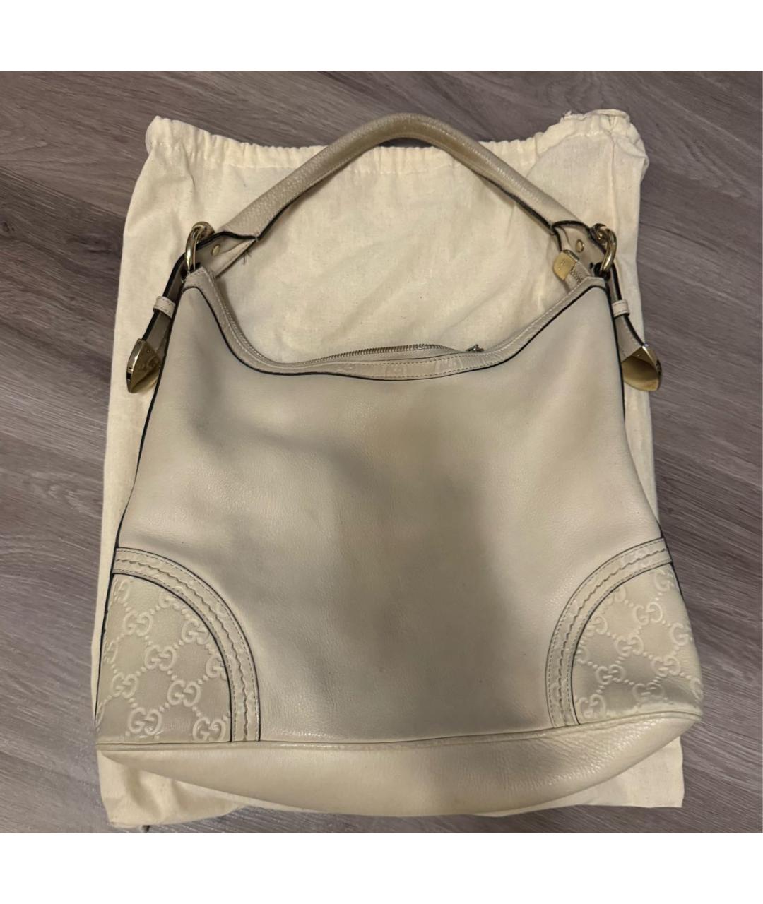 GUCCI Бежевая кожаная сумка с короткими ручками, фото 8