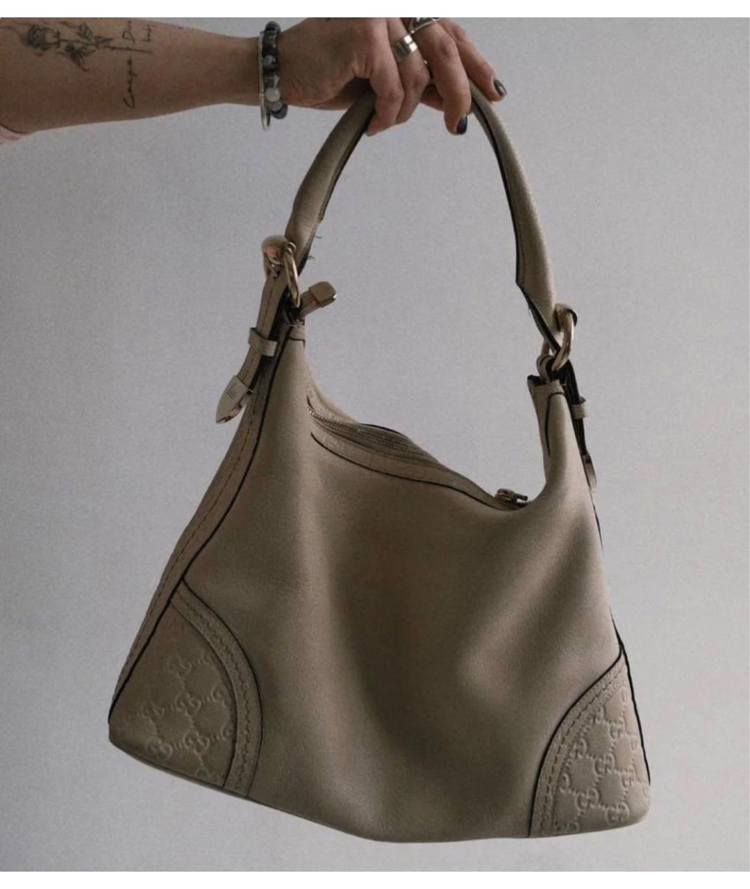 GUCCI Бежевая кожаная сумка с короткими ручками, фото 2