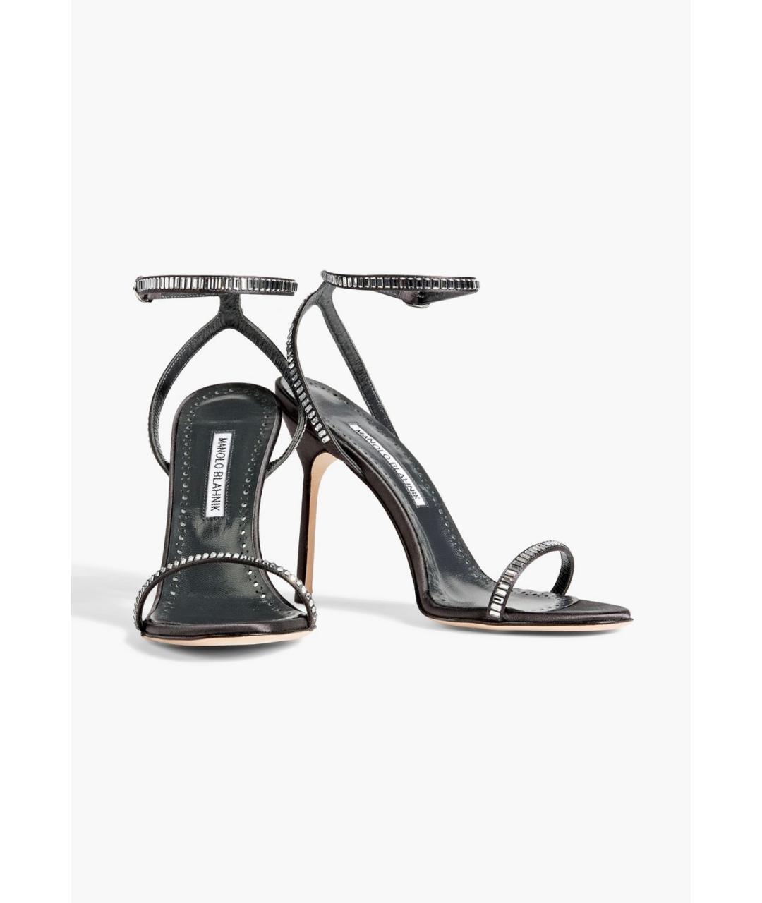 MANOLO BLAHNIK Черные текстильные босоножки, фото 2