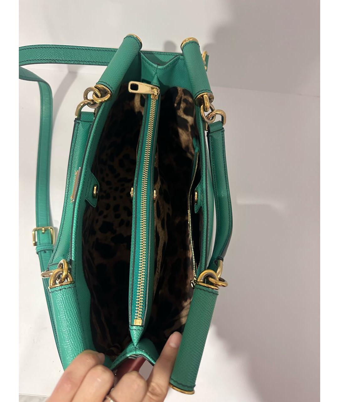 DOLCE&GABBANA Зеленая кожаная сумка с короткими ручками, фото 4