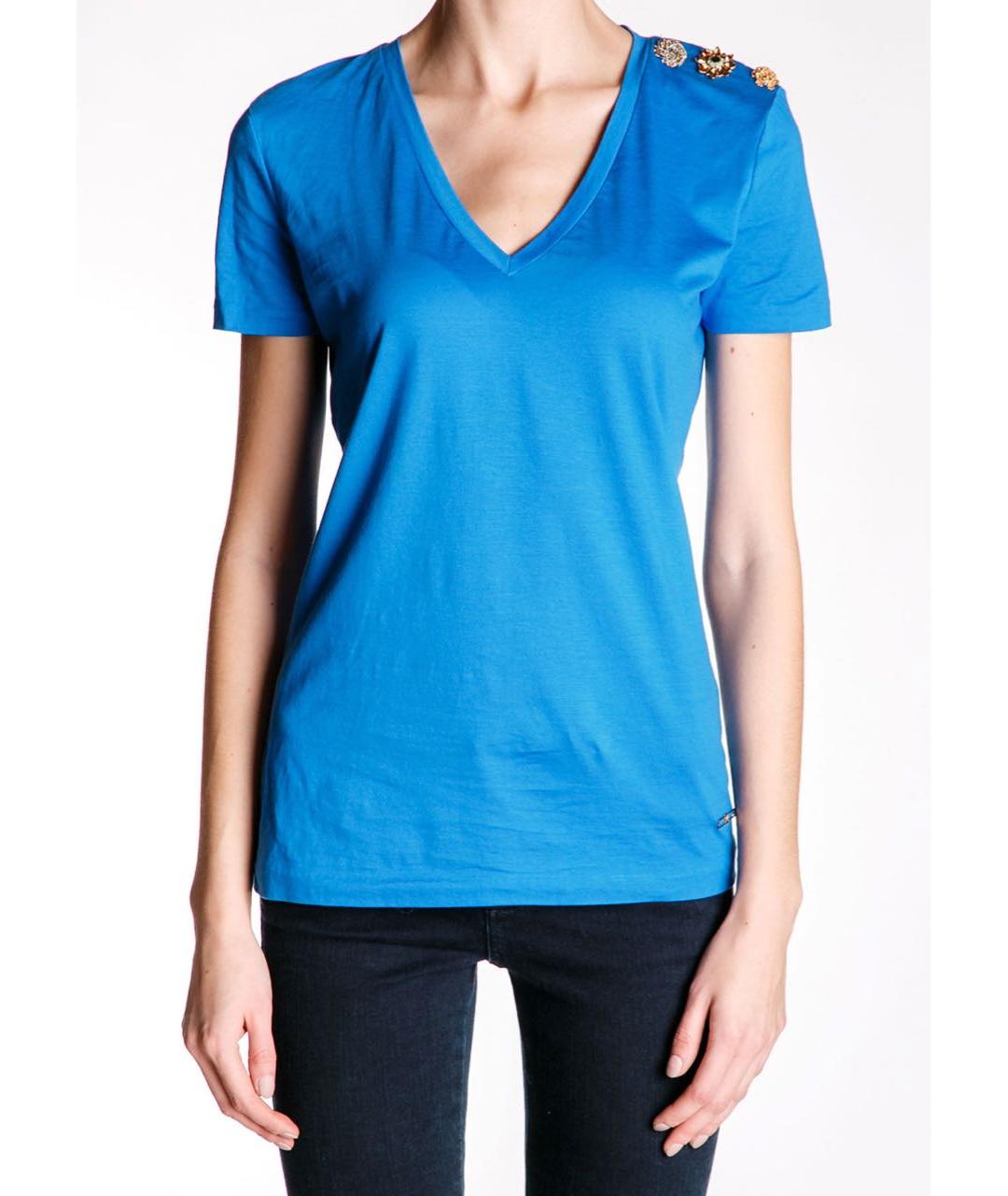 DSQUARED2 Синяя хлопко-эластановая футболка, фото 3