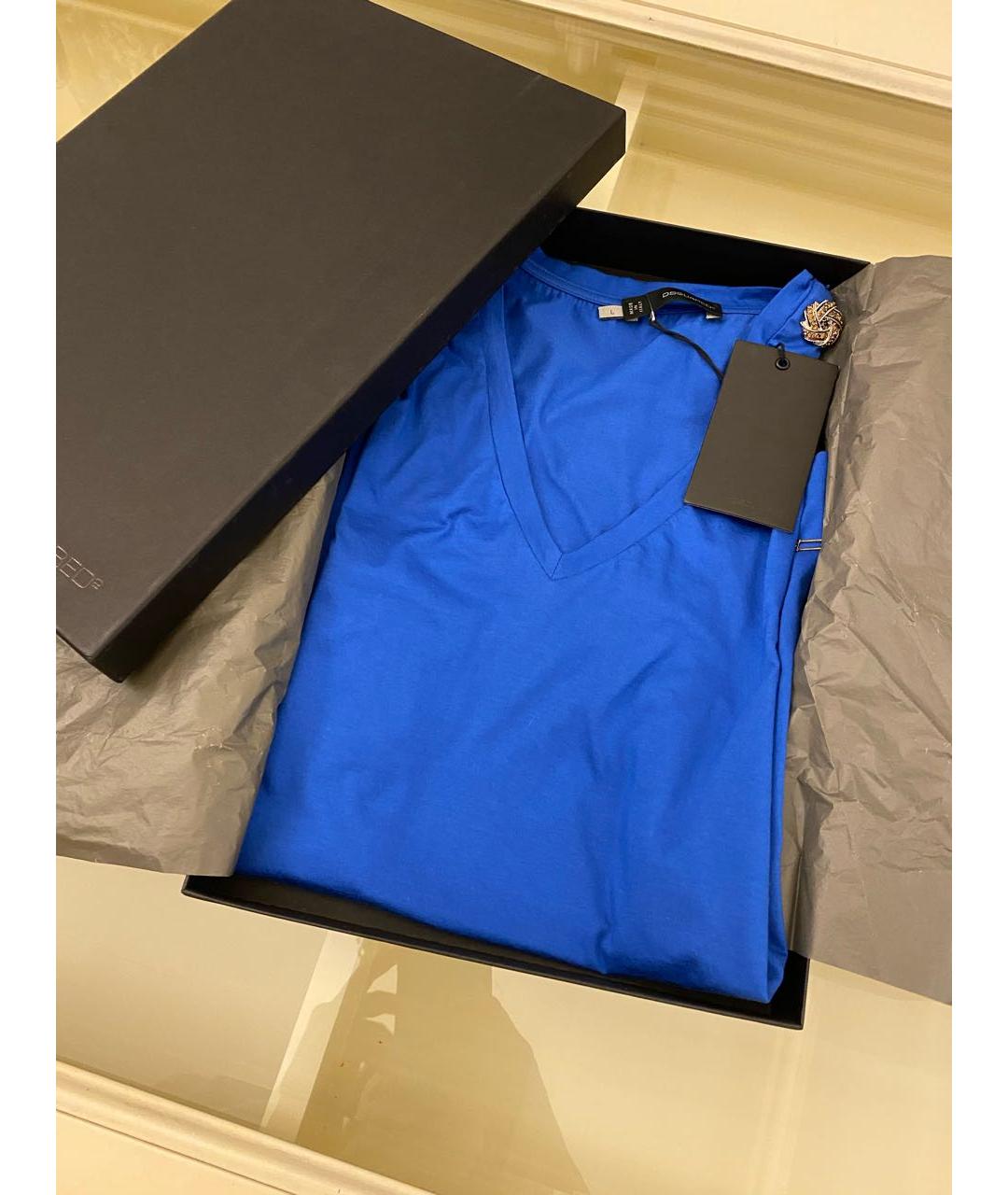 DSQUARED2 Синяя хлопко-эластановая футболка, фото 6