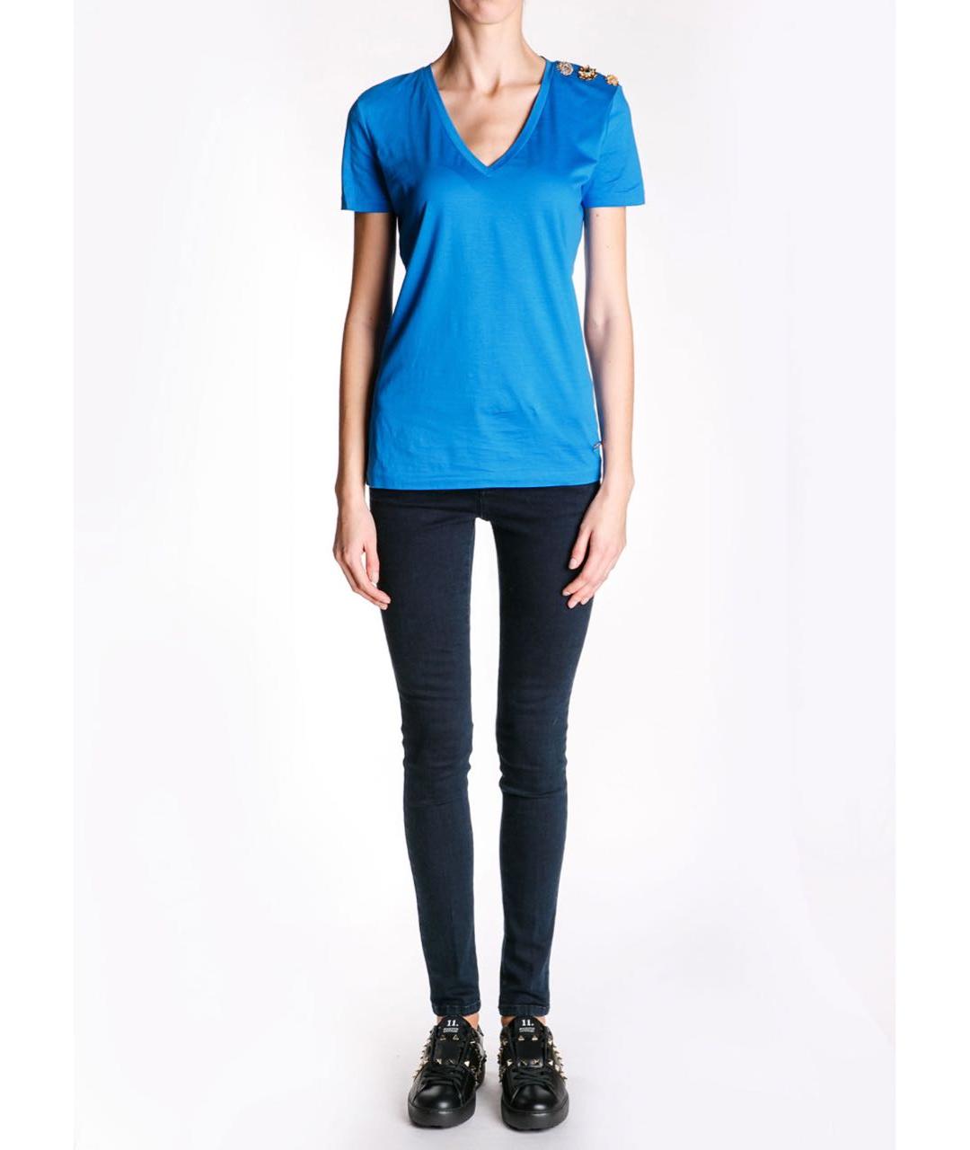 DSQUARED2 Синяя хлопко-эластановая футболка, фото 2