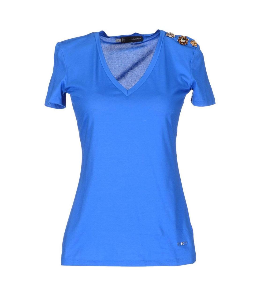DSQUARED2 Синяя хлопко-эластановая футболка, фото 9