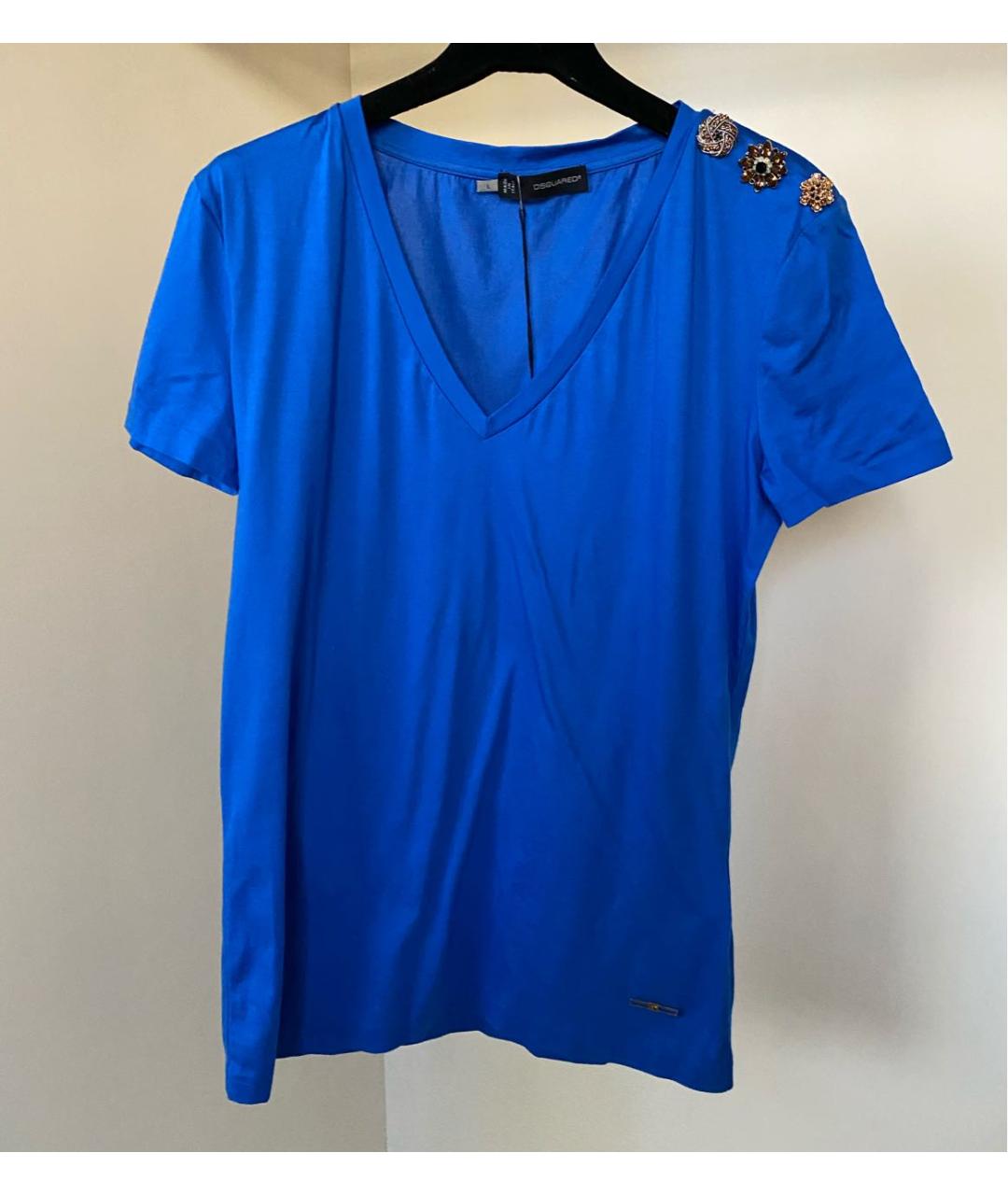 DSQUARED2 Синяя хлопко-эластановая футболка, фото 7