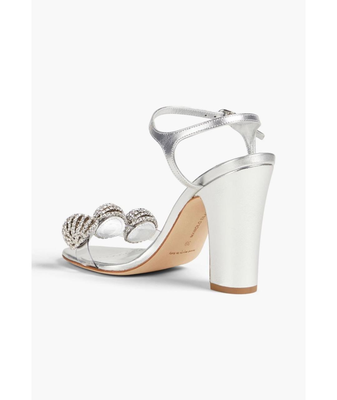 MANOLO BLAHNIK Серебряные кожаные босоножки, фото 4