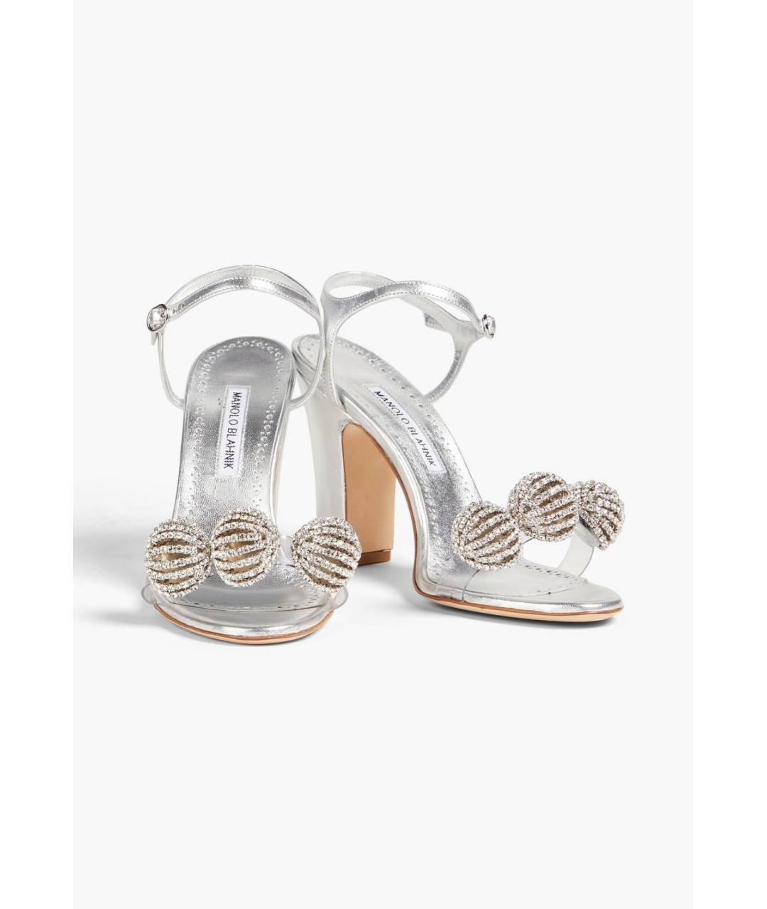 MANOLO BLAHNIK Серебряные кожаные босоножки, фото 2