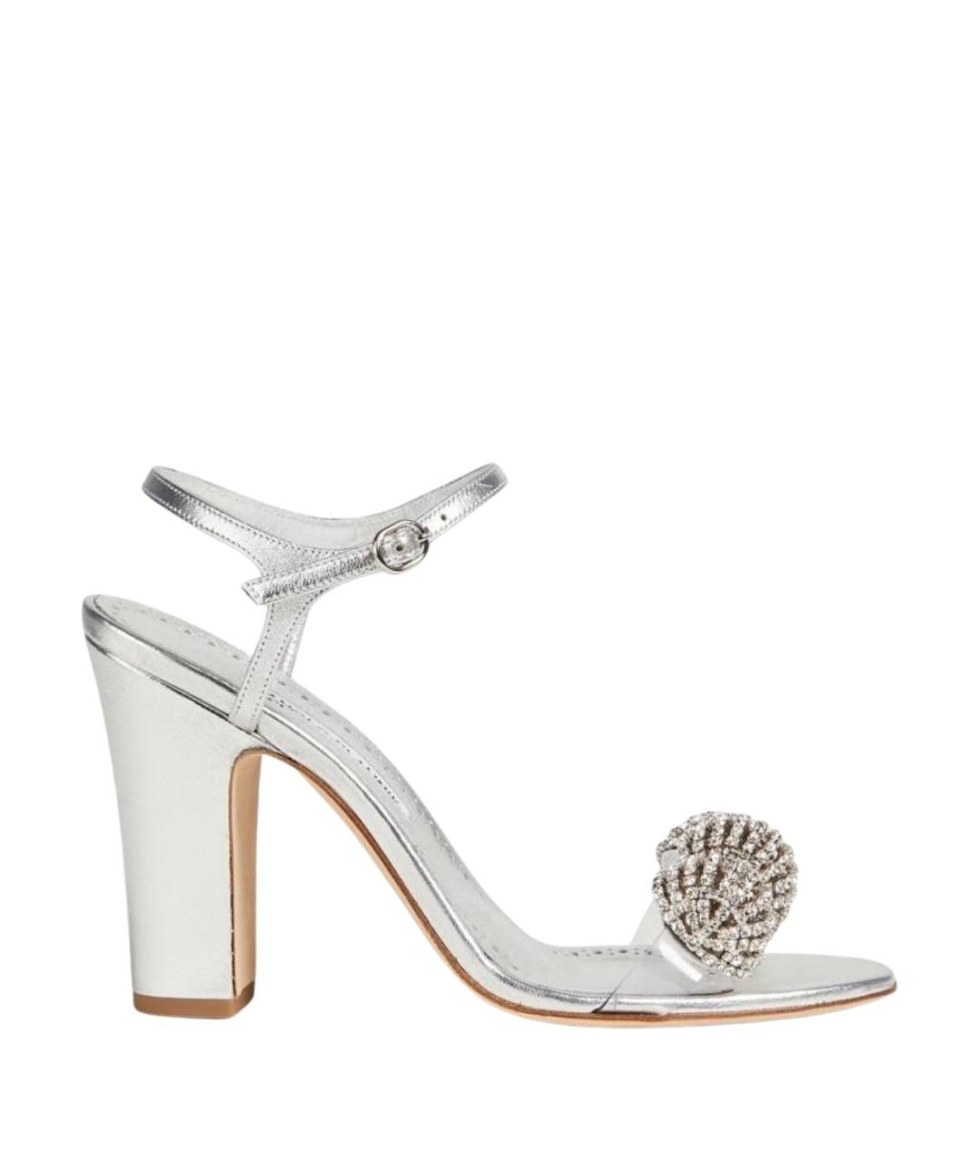 MANOLO BLAHNIK Серебряные кожаные босоножки, фото 1