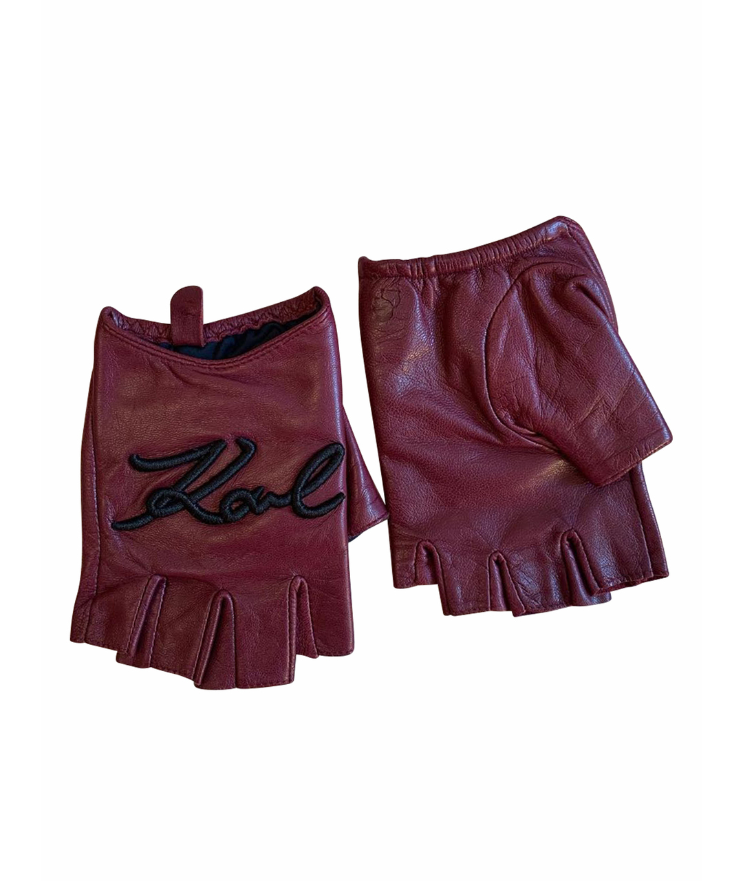 KARL LAGERFELD Бордовые кожаные перчатки, фото 1