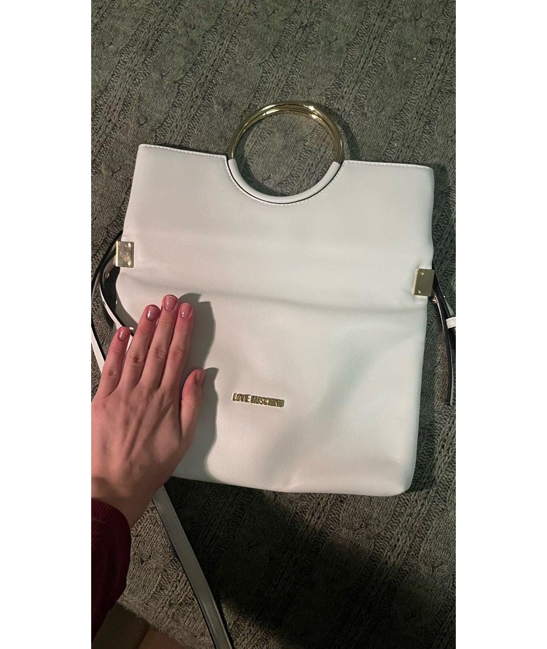 LOVE MOSCHINO Белая кожаная сумка через плечо, фото 5
