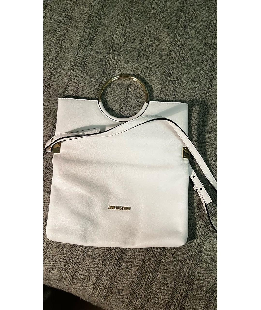 LOVE MOSCHINO Белая кожаная сумка через плечо, фото 2