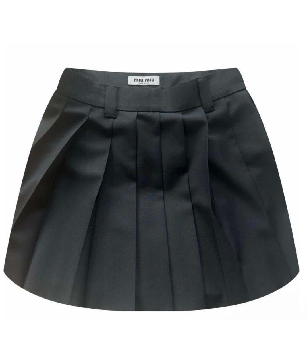 MIU MIU Черная шерстяная юбка мини, фото 1