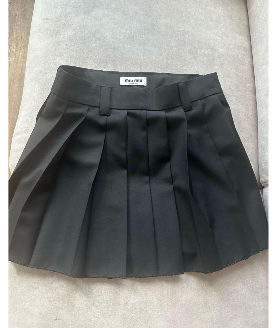 MIU MIU Черная шерстяная юбка мини, фото 7