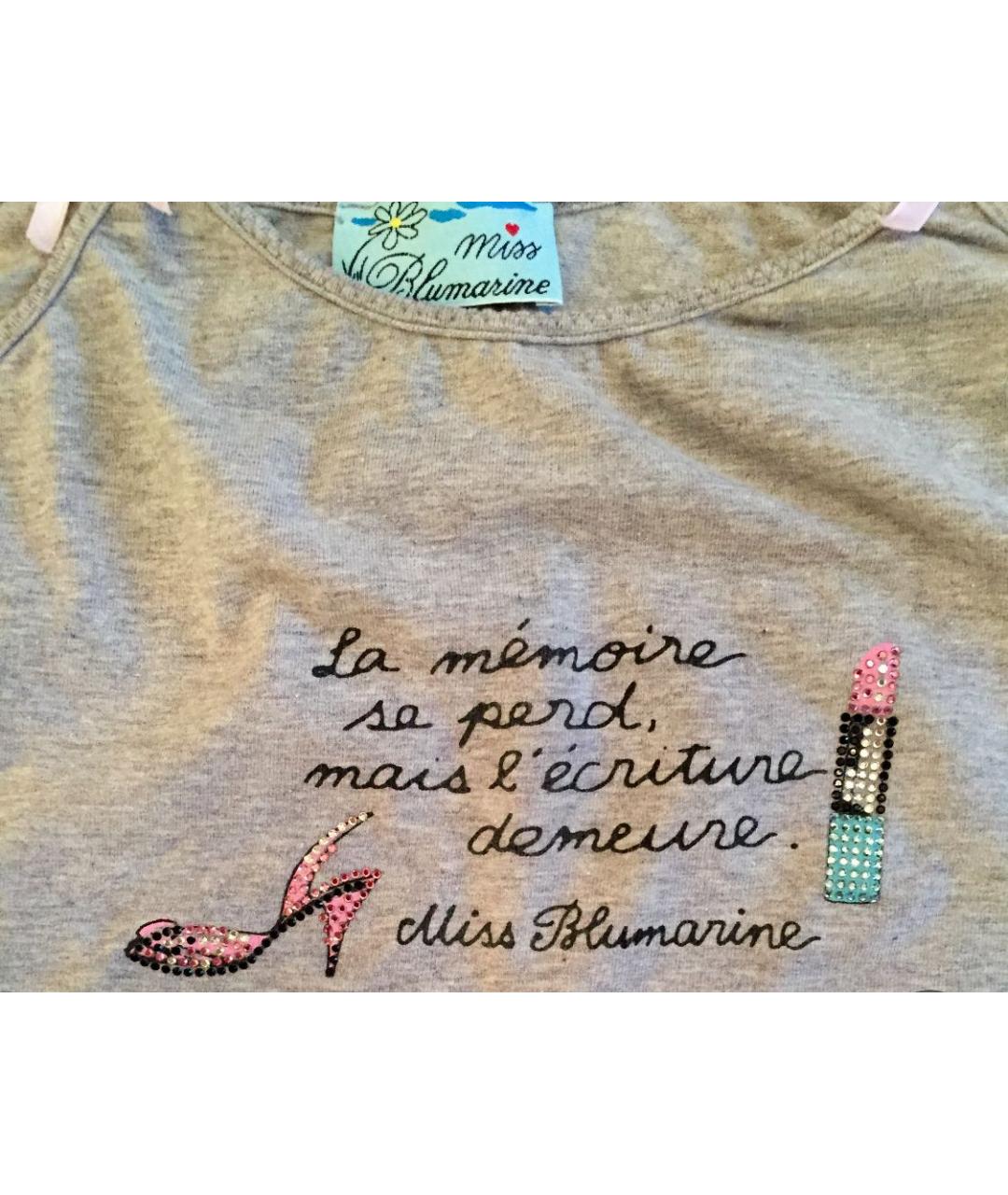 MISS BLUMARINE Серый хлопковый детская футболка / топ, фото 3